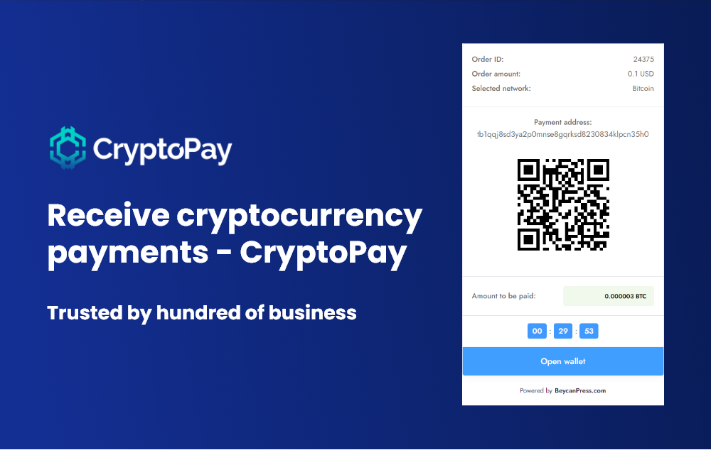 Receive cryptocurrency payments – CryptoPay